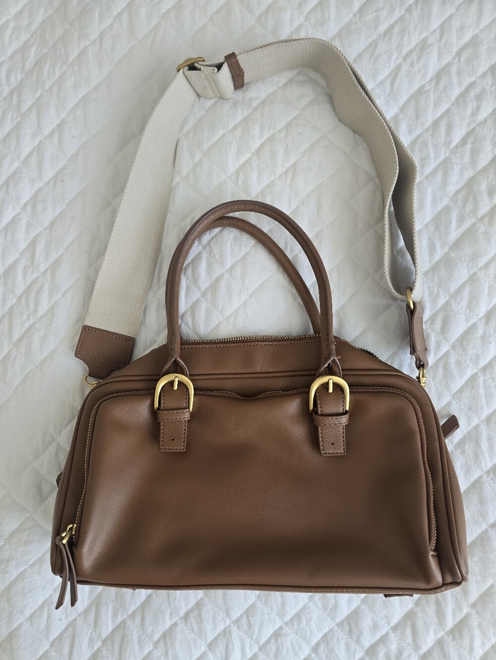 Zara Brown Handbag with Gold Accents Vegan